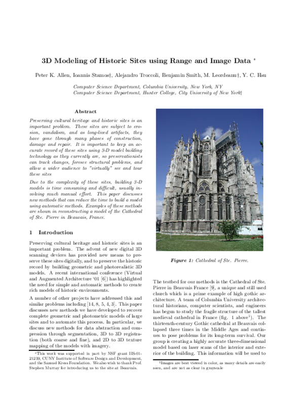 (PDF) 3D modeling of historic sites using range and image data