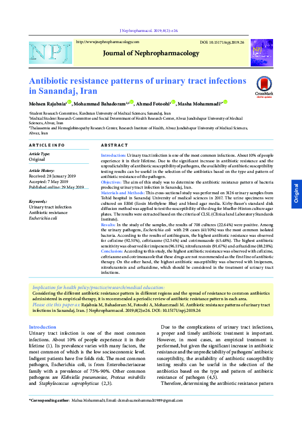 (PDF) Antibiotic resistance patterns of urinary tract infections in the ...