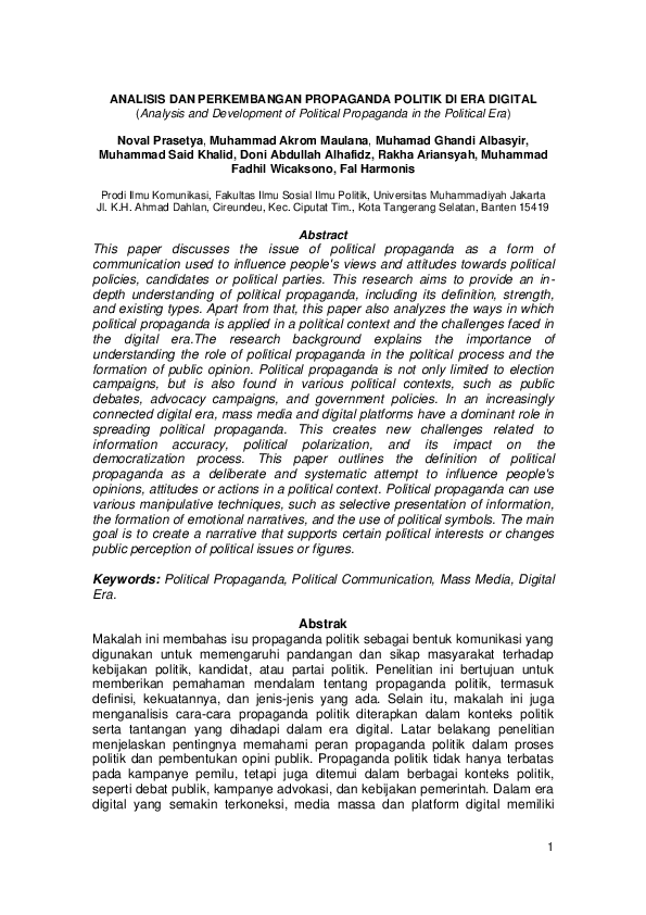 ANALISIS DAN PERKEMBANGAN PROPAGANDA POLITIK DI ERA DIGITAL