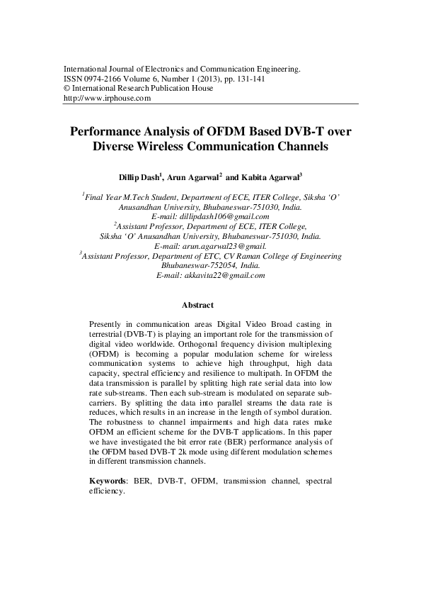 (PDF) Performance Analysis of OFDM Based DVB-T over Diverse Wireless ...
