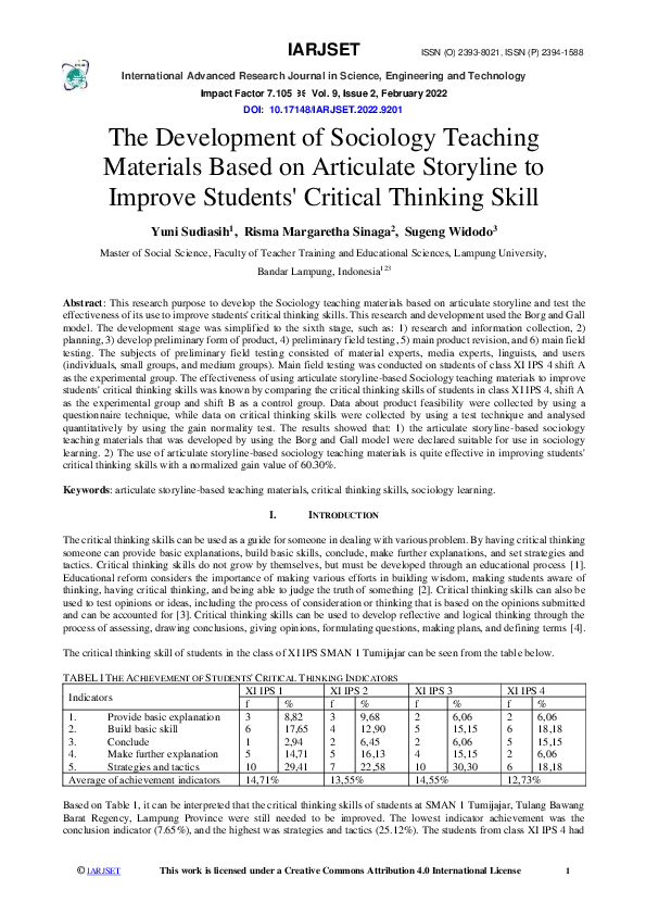 (PDF) The Development of Sociology Teaching Materials Based on ...