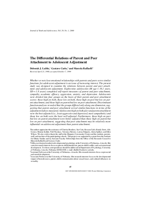 (PDF) The Differential Relations of Parent and Peer Attachment to ...