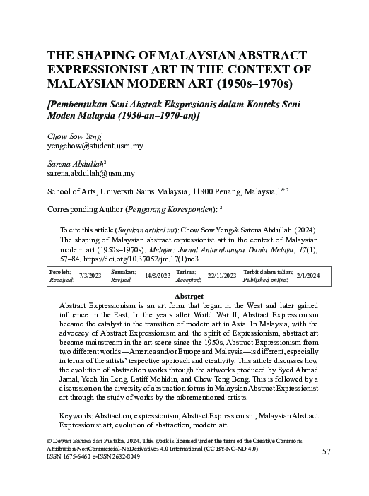(PDF) THE SHAPING OF MALAYSIAN ABSTRACT EXPRESSIONIST ART IN THE ...