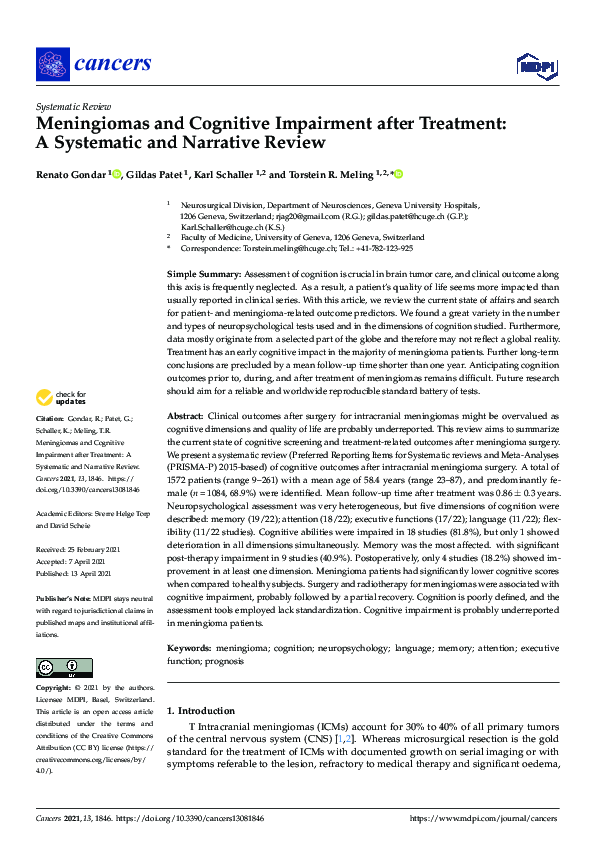 (PDF) Meningiomas and Cognitive Impairment after Treatment: A ...