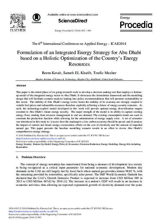 (PDF) Formulation of an Integrated Energy Strategy for Abu Dhabi based ...