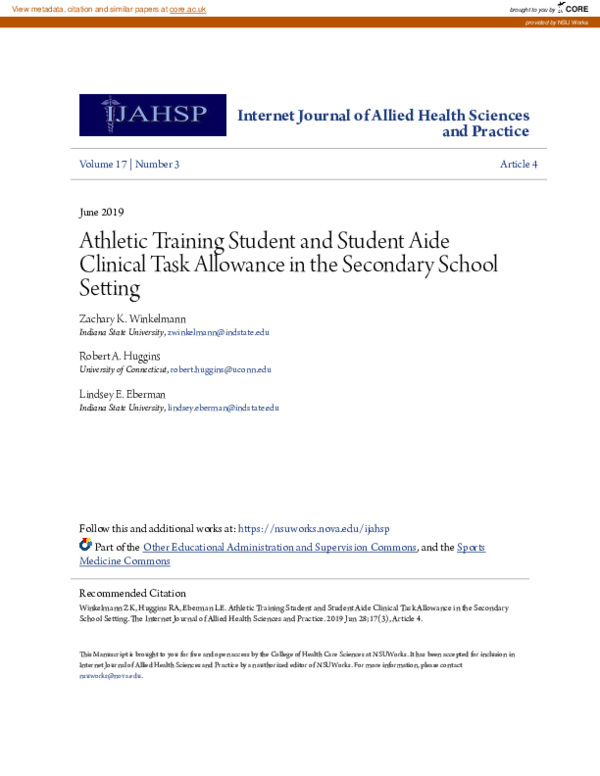 (PDF) Athletic Training Student and Student Aide Clinical Task Allowance in the Secondary School