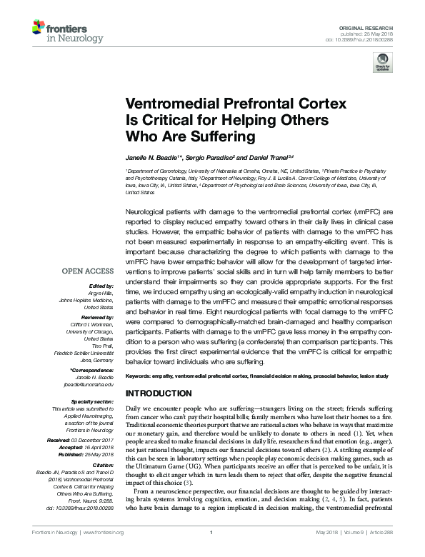 (PDF) Ventromedial Prefrontal Cortex Is Critical for Helping Others Who ...