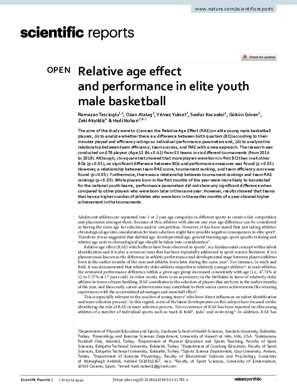 (PDF) Relative age effect and performance in elite youth male basketball