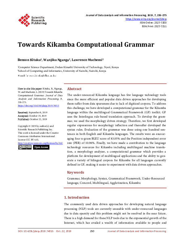 (PDF) Towards Kikamba Computational Grammar