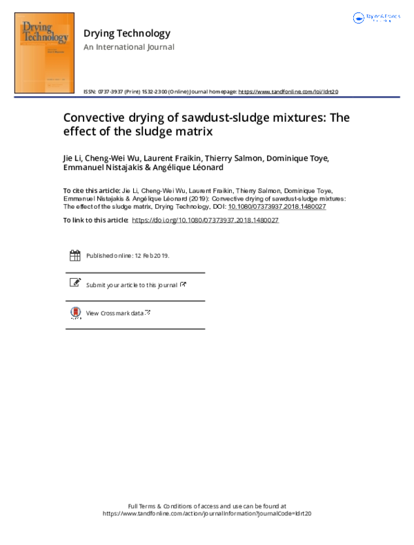 (PDF) Convective drying of sawdust-sludge mixtures: The effect of the ...