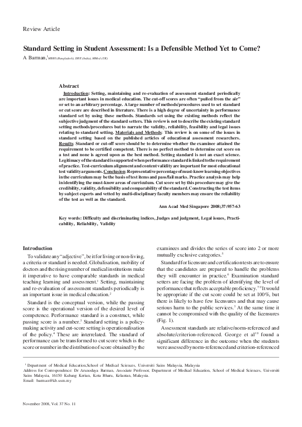 (PDF) Standard Setting in Student Assessment: Is a Defensible Method ...