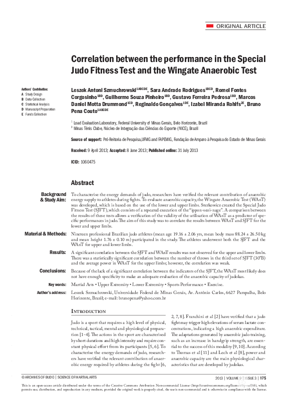 (PDF) Correlation between the performance in the Special Judo Fitness ...