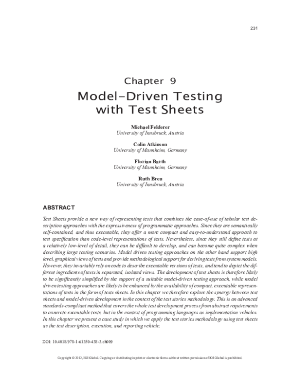 (PDF) Model-Driven Testing with Test Sheets
