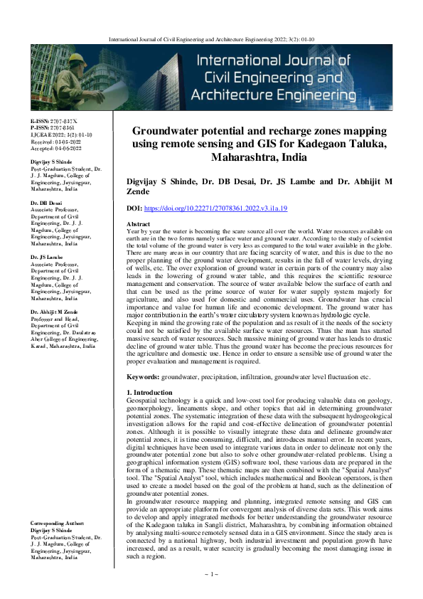 Pdf Groundwater Potential And Recharge Zones Mapping Using Remote