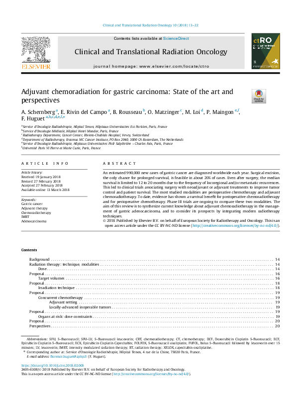 (PDF) Adjuvant chemoradiation for gastric carcinoma: State of the art ...