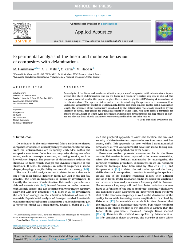 (PDF) Experimental analysis of the linear and nonlinear vibration ...