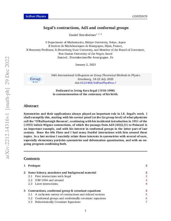 (PDF) Segal's contractions, AdS and conformal groups