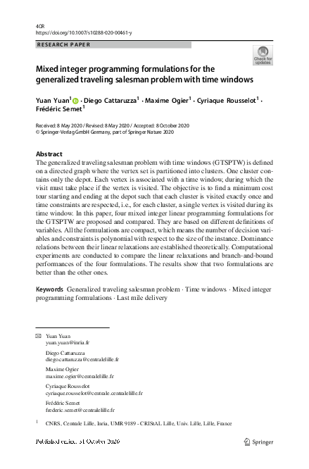 (PDF) Mixed integer programming formulations for the generalized ...