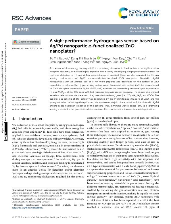 (PDF) A sigh-performance hydrogen gas sensor based on Ag/Pd ...