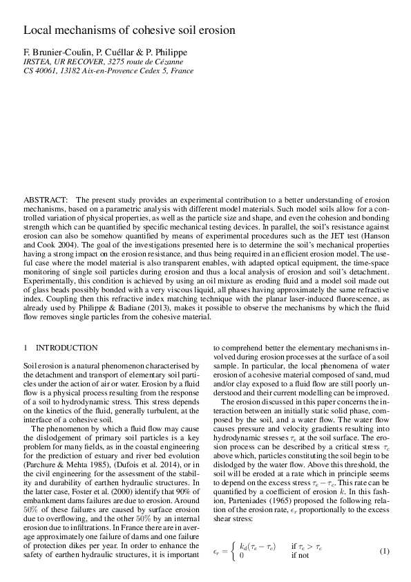 (PDF) Local mechanisms of cohesive soil erosion
