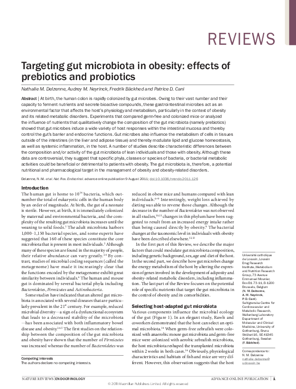 (PDF) Targeting gut microbiota in obesity: effects of prebiotics and ...