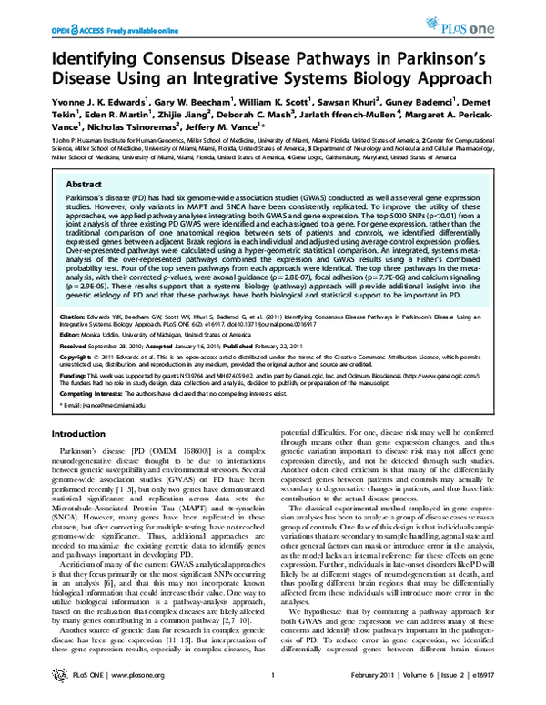 (PDF) Identifying Consensus Disease Pathways in Parkinson's Disease ...