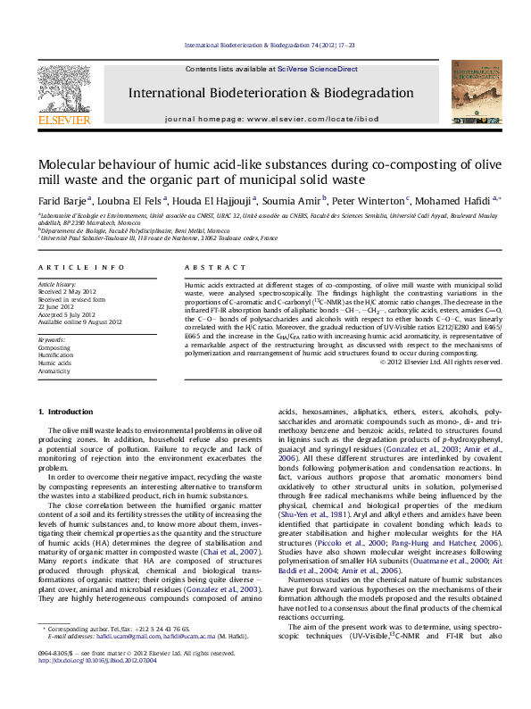 (PDF) Molecular behaviour of humic acid-like substances during co ...