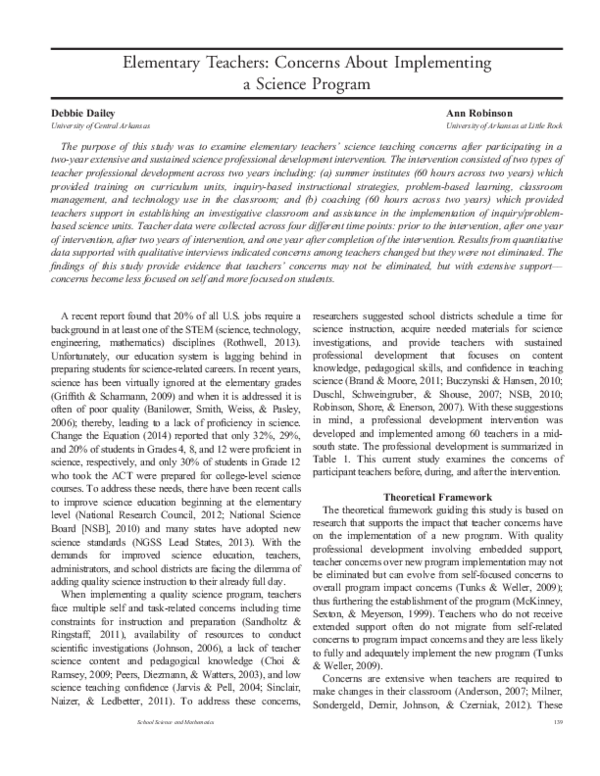 (PDF) Elementary Teachers: Concerns About Implementing a Science Program