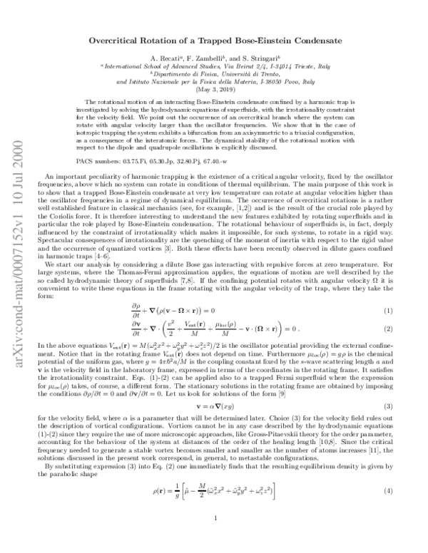 (PDF) Overcritical Rotation of a Trapped Bose-Einstein Condensate