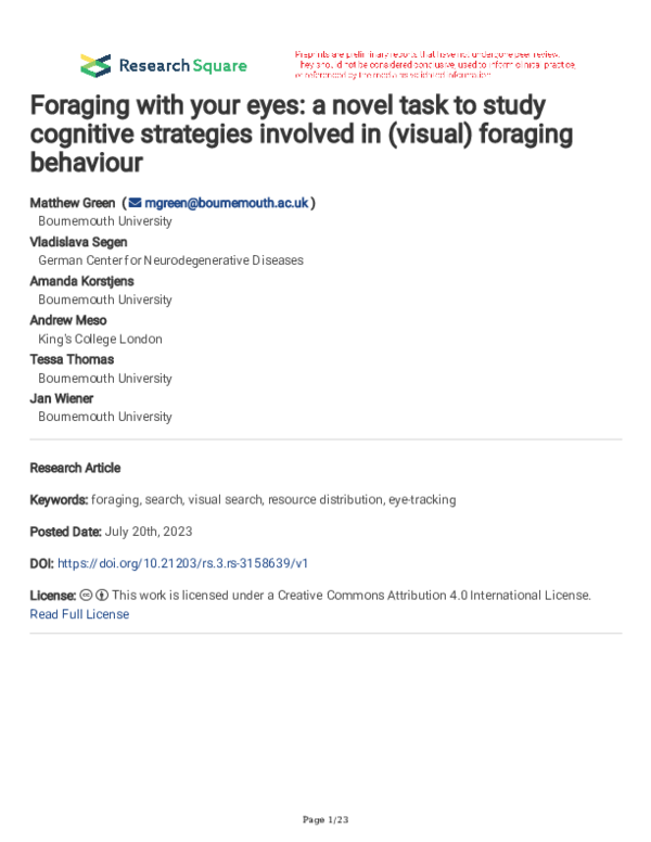 (PDF) Foraging with your eyes: a novel task to study cognitive ...