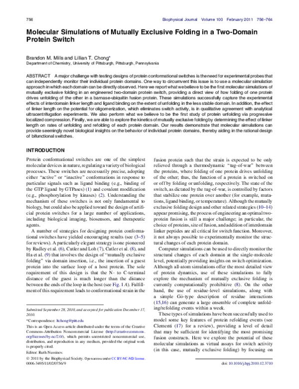(PDF) Molecular Simulations of Mutually Exclusive Folding in a Two ...