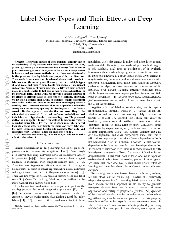 (PDF) Label Noise Types and Their Effects on Deep Learning