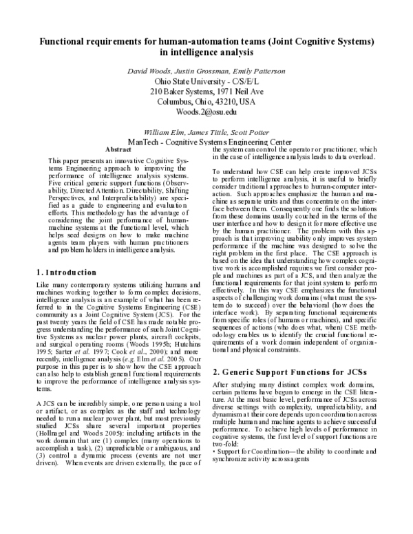 (PDF) Functional requirements for human-automation teams ( Joint ...