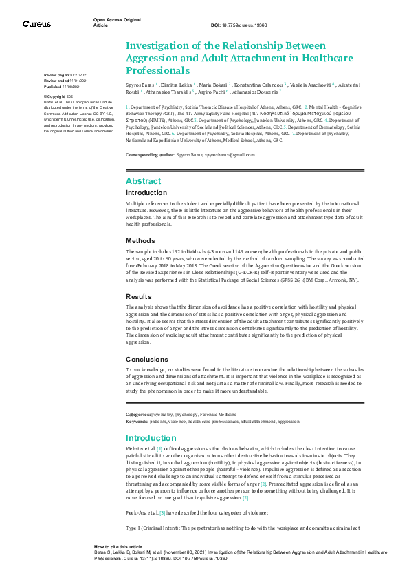 (PDF) Investigation of the Relationship Between Aggression and Adult ...