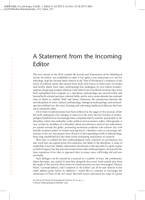 (PDF) A Statement from the Incoming Editor