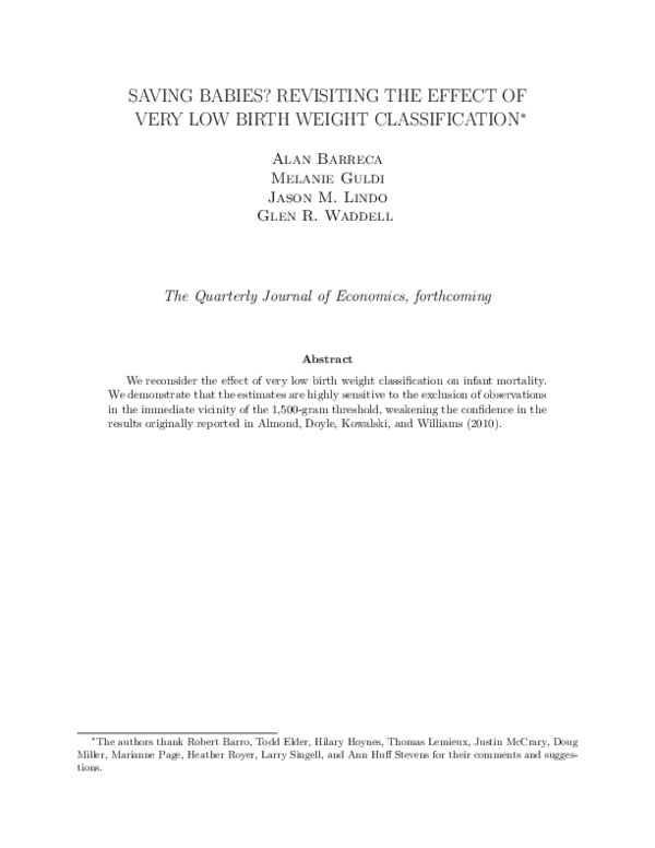 (PDF) Saving Babies? Revisiting the effect of very low birth weight ...