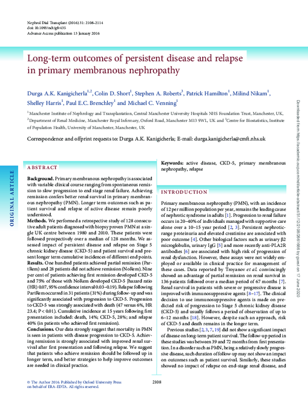 (PDF) Long-term outcomes of persistent disease and relapse in primary ...