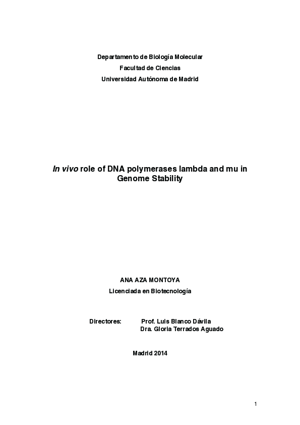 (PDF) In vivo role of DNA polymerases lambda and mu in Genome Stability