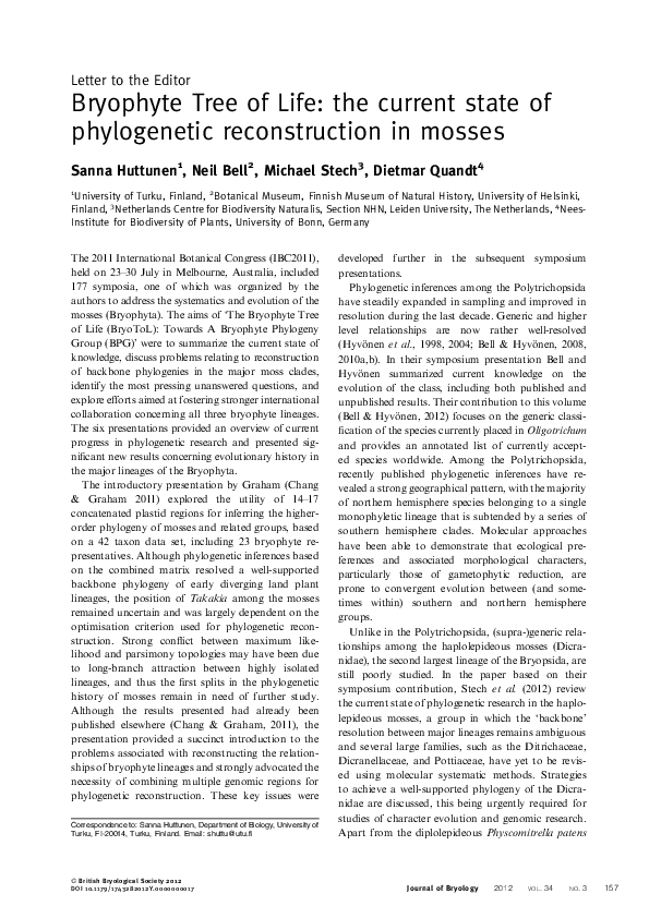 (PDF) Bryophyte Tree of Life: the current state of phylogenetic ...