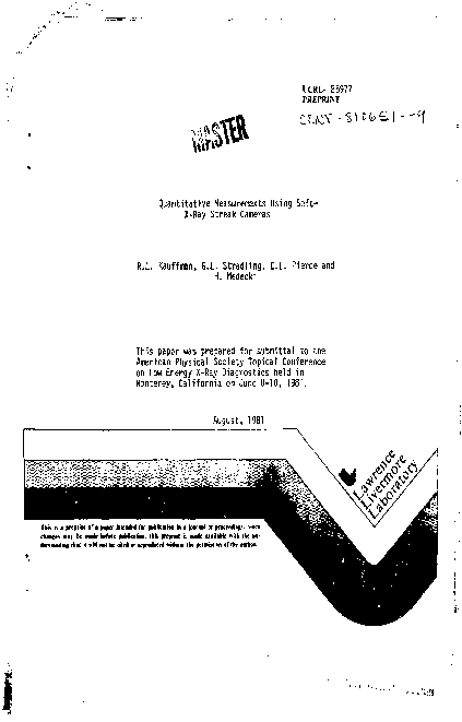 (PDF) Quantitative measurements using soft x-ray streak cameras