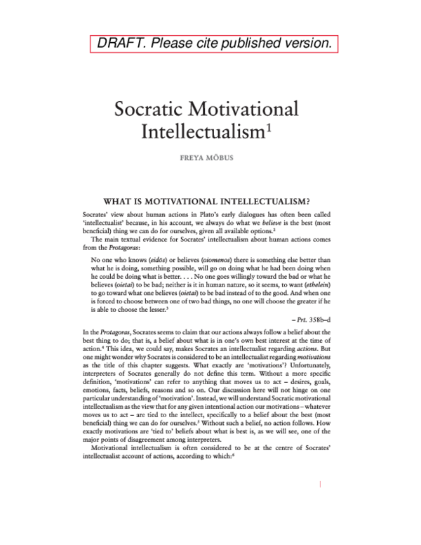 (PDF) Socratic Motivational Intellectualism