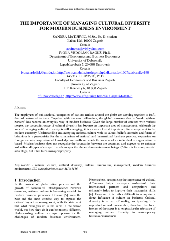 (PDF) The importance of managing cultural diversity for modern business ...