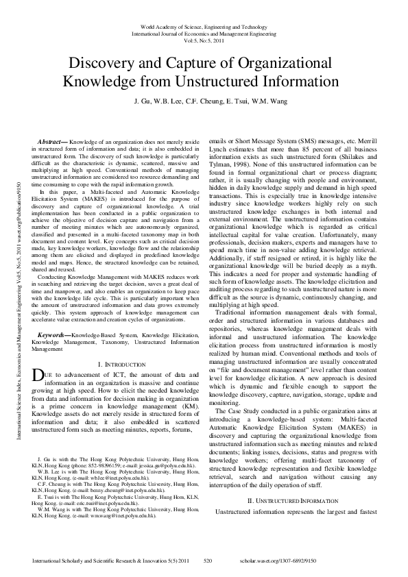 (PDF) Discovery And Capture Of Organizational Knowledge From ...
