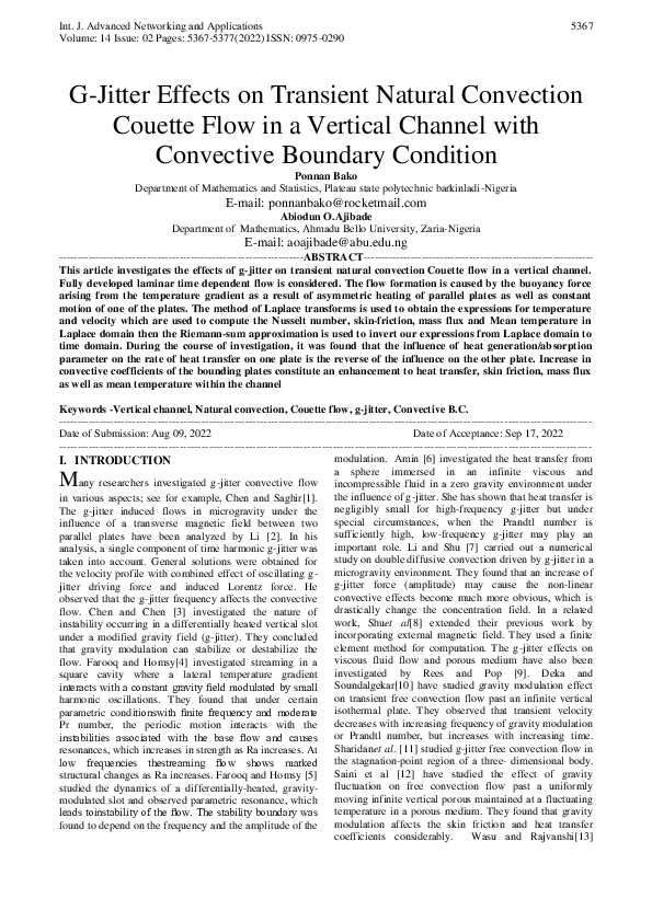 (PDF) G-Jitter Effects on Transient Natural Convection Couette Flow in ...