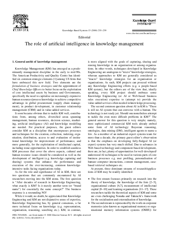 (PDF) The role of artificial intelligence in knowledge management