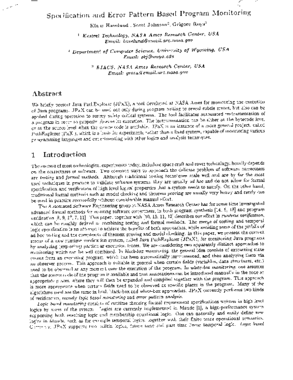 (PDF) Specification and error pattern based program monitoring | Klaus ...