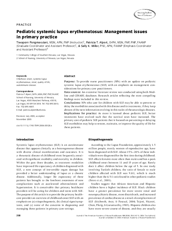 (PDF) Pediatric systemic lupus erythematosus: Management issues in ...