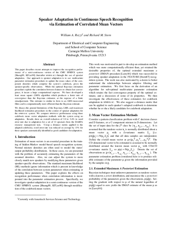 (PDF) Speaker adaptation in continuous speech recognition via ...