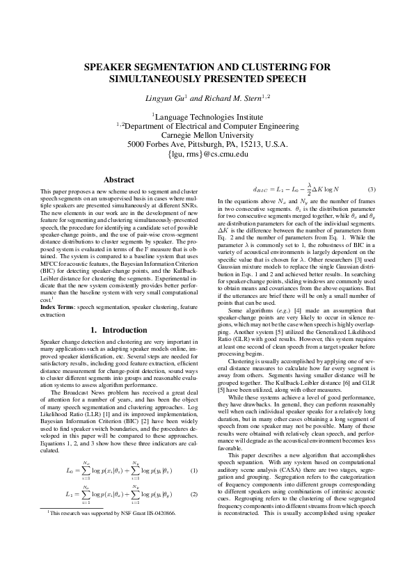 (PDF) Speaker segmentation and clustering for simultaneously presented ...
