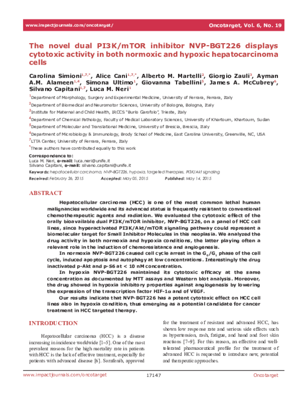 (PDF) The novel dual PI3K/mTOR inhibitor NVP-BGT226 displays cytotoxic ...